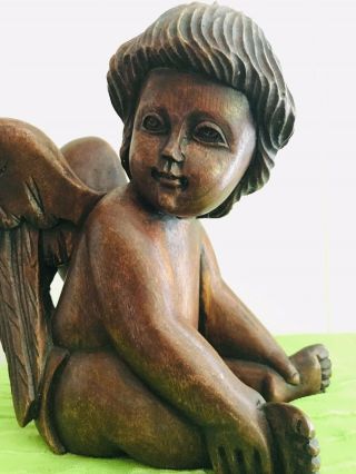 Antique Vintage Hand Carved Wood Cherub Angel Sculpture Statue Xmas Black Forest