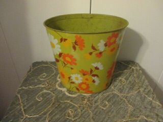 Vintage J V Reed Mod Floral Waste Paper Basket Metal Trash Can Fall Colors