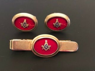 Vintage Masonic Freemason Tie Bar Clip Cufflinks Cuff Links