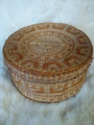 Woven Sweetgrass Basket With Lid Tight Woven Round Trinket Box 0ld 3