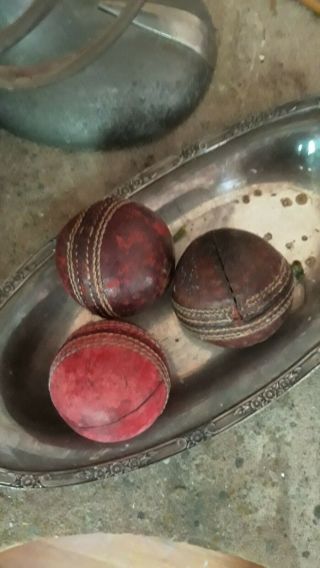 Antique Cricket Ball Set Of 3 Cricket Collectibles Game Leather Balls