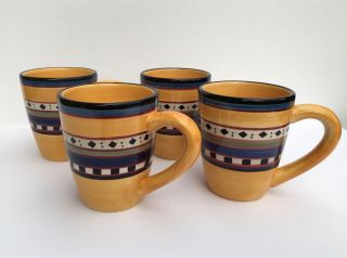 Tabletops Gallery Argentina Set Of 4 Coffee Mugs Multi - Color Hand Painted Cups