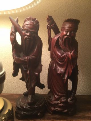 Vintage Wood Carved Asian Wise Man Figures