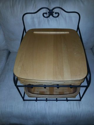 Longaberger Wrought Iron Rack Stand W/ 2 Paper Tray Baskets,  2 Protectors,  1 Lid