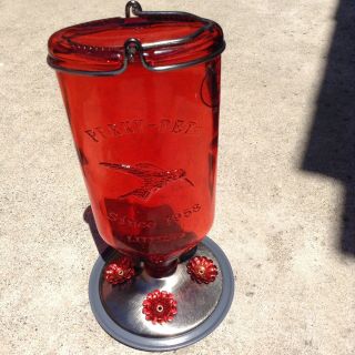 Perky - Pet Antique Glass Bottle Hummingbird Feeder,  16 - Ounce Capacity,  Red