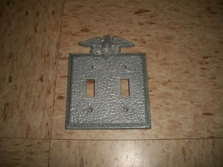 Vintage Decorative Metal Double Light Switch Cover W Fedral Eagle Silver Color