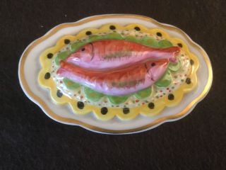 Limoges Hand Painted Salmon Fish Platter Bon Appetit Trinket Box Hinged