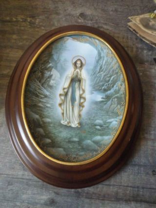 Our Lady Of Lourdes Framed Bradex Plate Entering Cave W/ Rosary