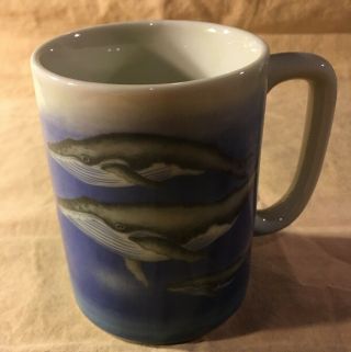 Vintage Otagiri Japan Blue Grey White Coffee Tea Mug Cup Humpback Whales