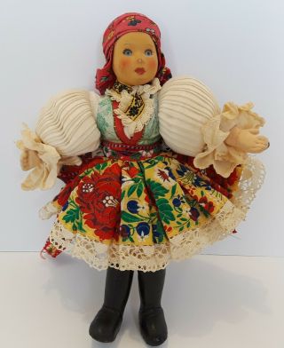 Vintage European Clothe Bendable Body 9 " Folk Costume Collectible Doll Russian?