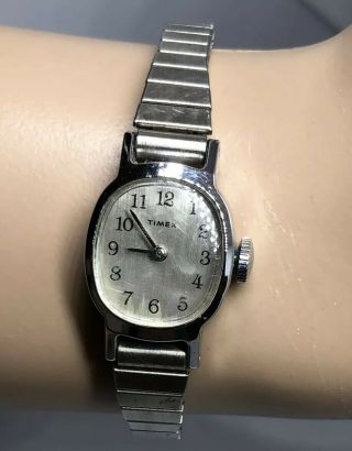 Vintage Antique Watch Timex Ladies Silver Tone