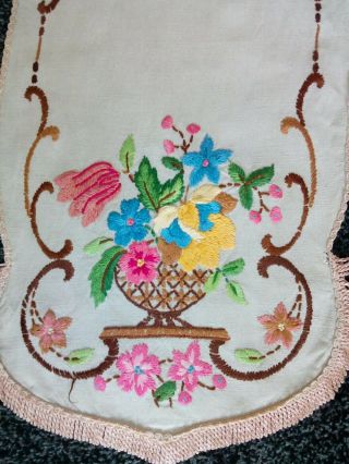 Vintage Linen Hand Embroidered Table Runner