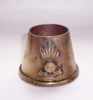 Antique Wwi Trench Art Small Brass Pot With Royal Artillery Ubique Badge