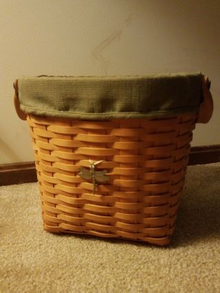 Small Oval Trash/ Waste Basket Longaberger With Protector,  Liner,  And Tie - On