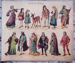 Antique Schreiber Model Toy Paper Theatre Sheet Medieval Characters Figures 1900