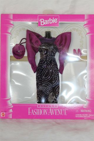 Barbie Doll Fashion Avenue Deluxe Black Pink Lace Ruffle Gown Nrfb