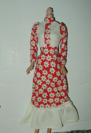 Vintage Barbie Peggy Maddie Clone Size " Red & White Floral Peasant Dress "