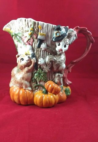 Fitz And Floyd Classics Woodland Fall Fox And Squirrel Pitcher