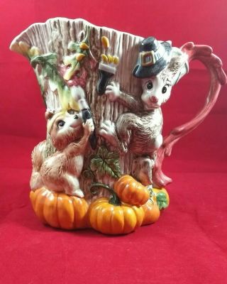 Fitz and Floyd Classics Woodland Fall Fox and Squirrel Pitcher 7