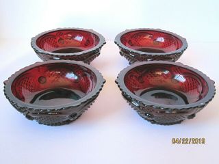 Avon Cape Cod Ruby Red Glass Small Cereal Bowls (4),  Made By Fostoria Glass