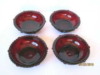 AVON CAPE COD RUBY RED GLASS SMALL CEREAL BOWLS (4),  Made By FOSTORIA GLASS 2