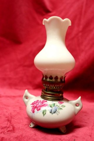 Chinese Vintage Oil Lamp Porcelain Glass Shade Handmade Painted