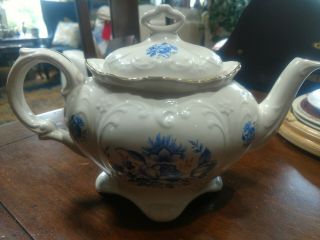 Antique Blue & White Tea Pot,  James Kent Straffordshire England " Old Foley "