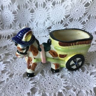 Ceramic Pulling Cart Made In Japan Donkey Figurative Planter Vintage 6