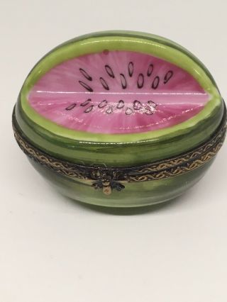 Vintage Limoges France Watermelon Fruit Peint Main Aj Porcelain Trinket Box