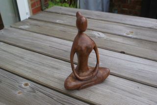 Vintage Hand Carved Wooden Figure Lady Siting Cross Leg Yoga