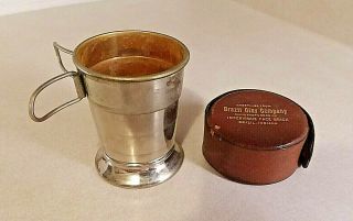 Vintage Collapsible Metal Travel Cup W/leather Case