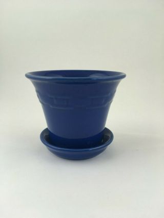 Longaberger Pottery Cornflower Blue Medium Flower Pot W Saucer