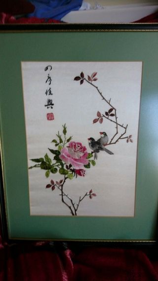 Japanese Chinese Oriental Framed Silk Picture 47cm x37cm 2