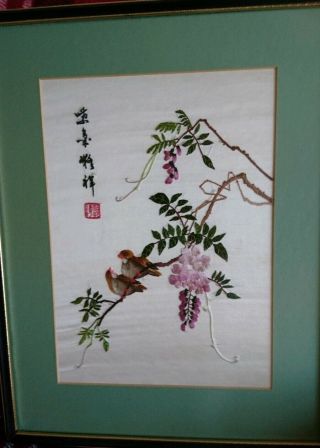 Japanese Chinese Oriental Framed Silk Picture 47cm x37cm 3