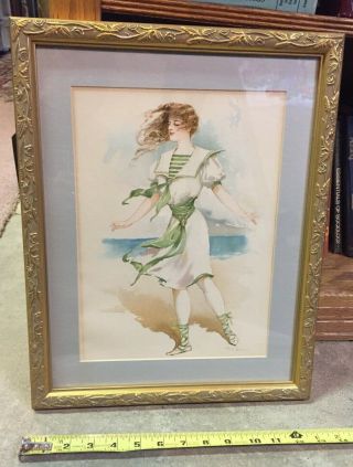Matted And Framed Art Vintage Signed Maud Stamm Victorian Woman Print