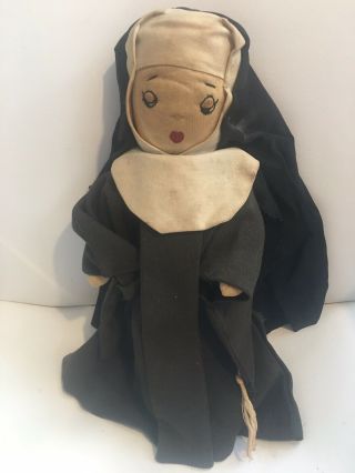 14” Nun Doll,  Vintage,  Handmade,  Soft,  1 - Of - A - Kind,  Folk Art,  Handstitched Face