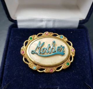 Antique Victorian Mother Mum Gold Tone Brooch Costume Jewellery Pretty Paste