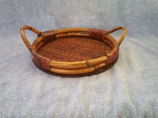 Vintage Hand Made Bamboo Serving Tray W/ Handles