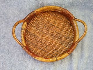 Vintage Hand Made Bamboo Serving Tray w/ Handles 2