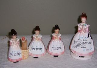 4 Vintage Enesco Prayer Girls Figurines Tooth Pick Napkin Salt N Pepper Shakers