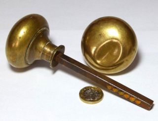 Old Pair Victorian Antique Brass Door Handles Knobs Large 56 Mm Diameter
