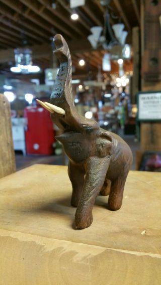 Vintage Antique Hand Carved Solid Teak Wood Elephant From Thailand