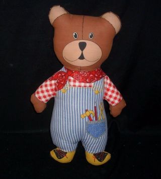 14 " Vintage Cut & Sew Fabric Brown Teddy Bear Stuffed Animal Plush Toy W/ Hammer