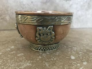 Vintage Tibetan Copper Brass & White Metal Offering Cup / Bowl,  Vgc