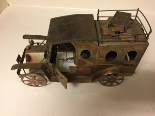 Vintage Copper Metal Art - Antique Car With Music Box Playing Unknown Song