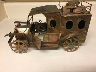 Vintage Copper Metal Art - Antique Car with Music Box playing unknown song 2