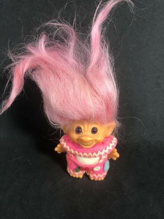3” Vintage Troll Doll With Pink Hair Purple Eyes And Party Dress Unmarked 20f