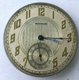 12s - Antique 1926 Waltham Winding Pocket Watch Movement W.  Seconds Register