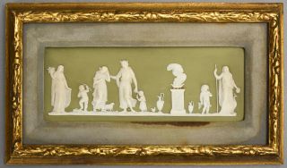 Framed Wedgwood Green Jasperware Rectangular Plaque - Scene W/ Classical Figures