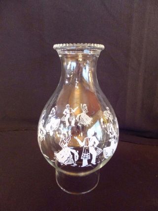 Vintage Clear Glass Chimney Shade Beaded Top Mexican Dancers 8.  5 " Tall 3 " Fitter